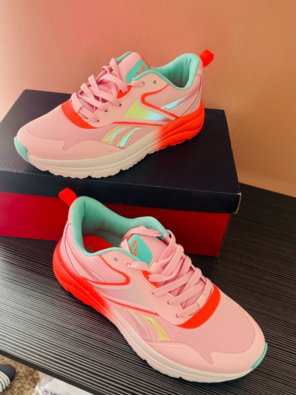 Reebok Girl’s Pink, Coral & Mint Athletic Sneakers